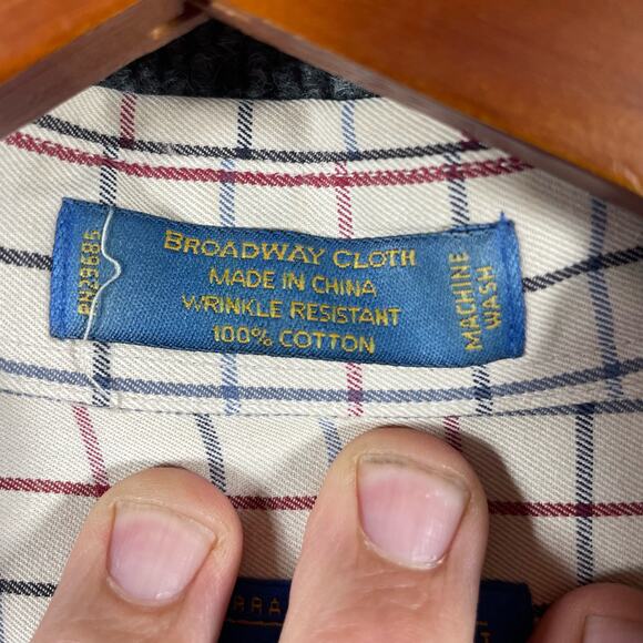 Pendleton Broadway Cloth Button Shirt Men's L Cream Red/Blue Check Long Sleeve - Picture 6 of 12